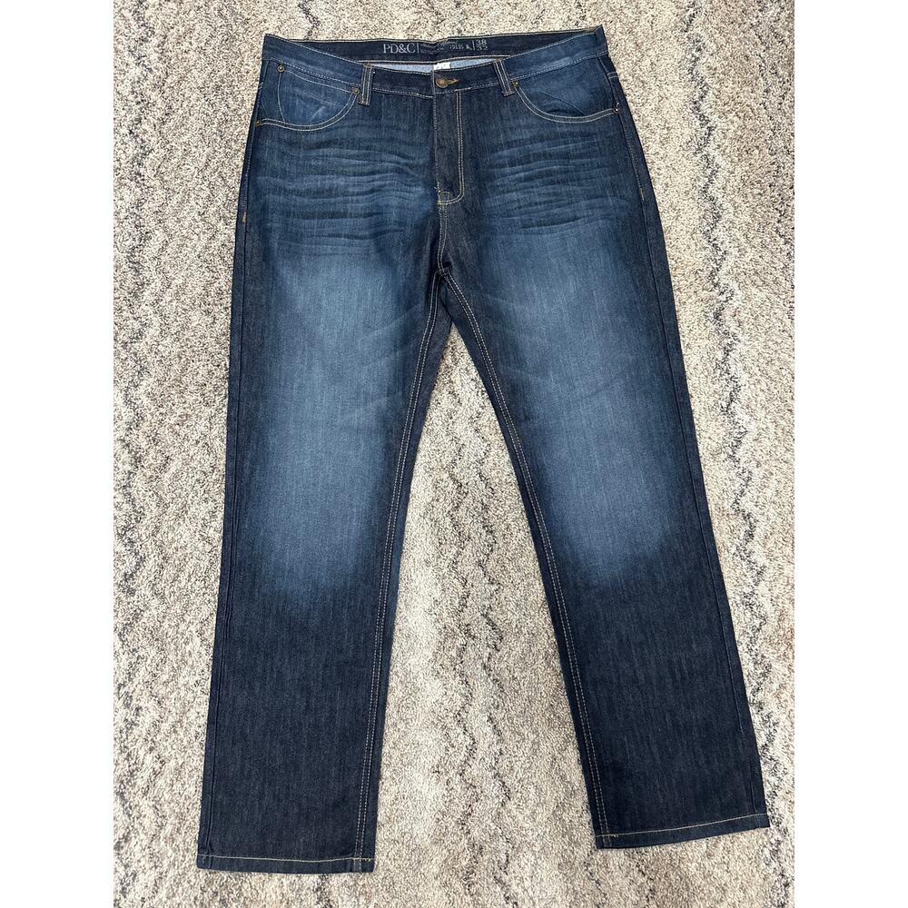 PD&C Blue Washed Straight Slim Denim Jeans Men’s Size 38X32